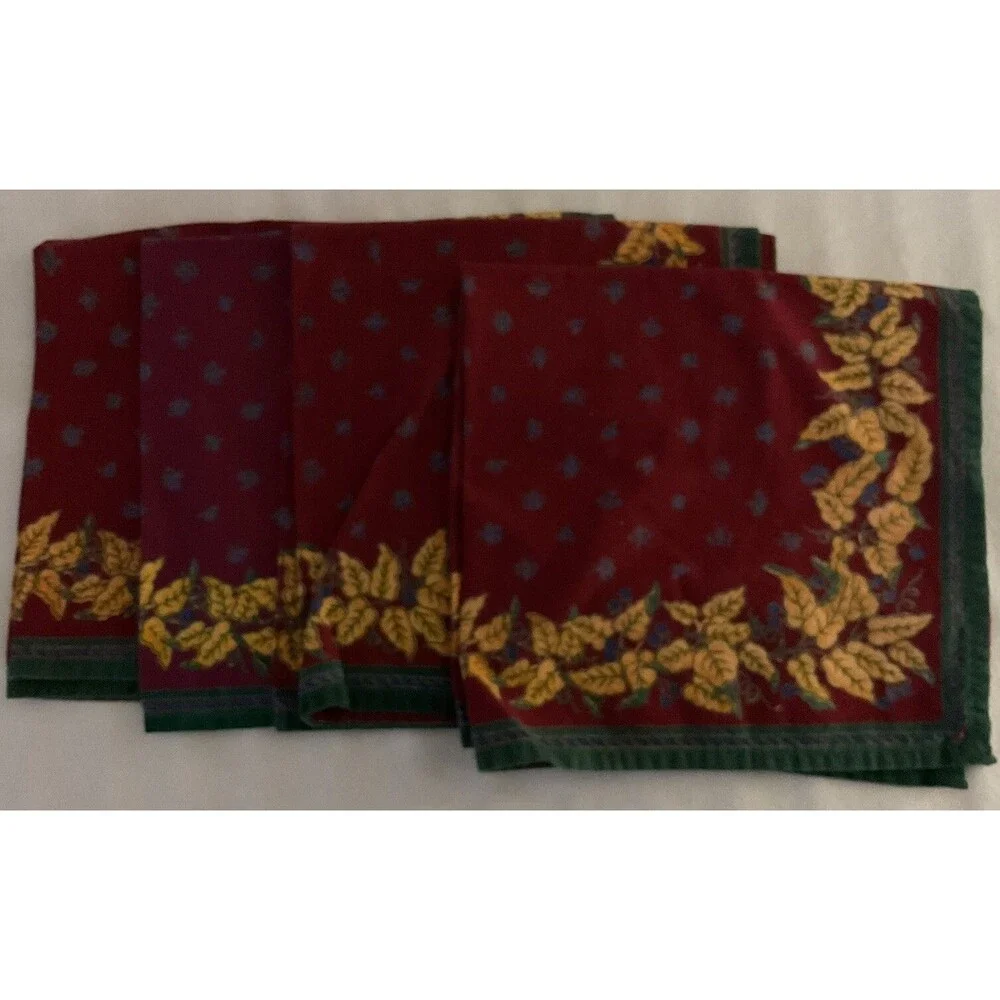 Williams Sonoma 100% Cotton Set Of 4 Napkins Bohemian Style Maroon, Blue, Yellow